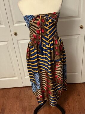 Bold Strapless Maxi Dress in Blue, Yellow & Red